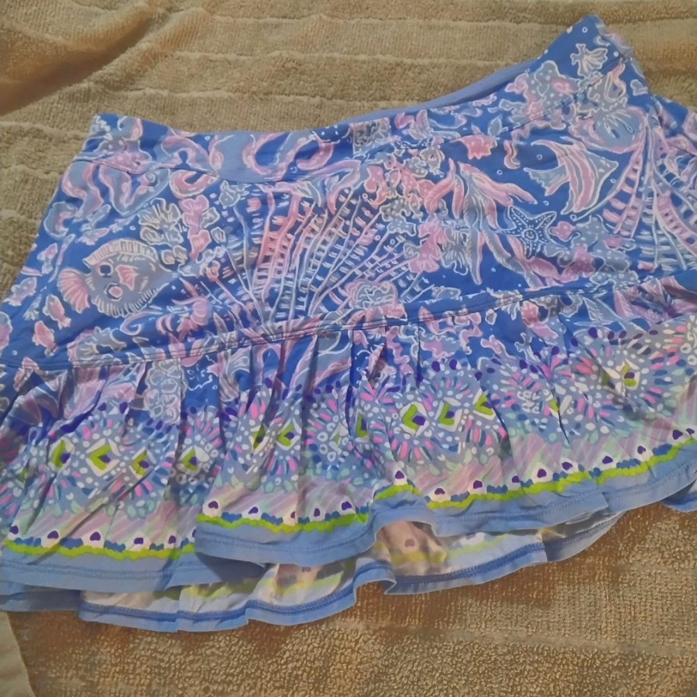 Lilly Pulitzer Blue Pink and Lime Printed Tiered Skort